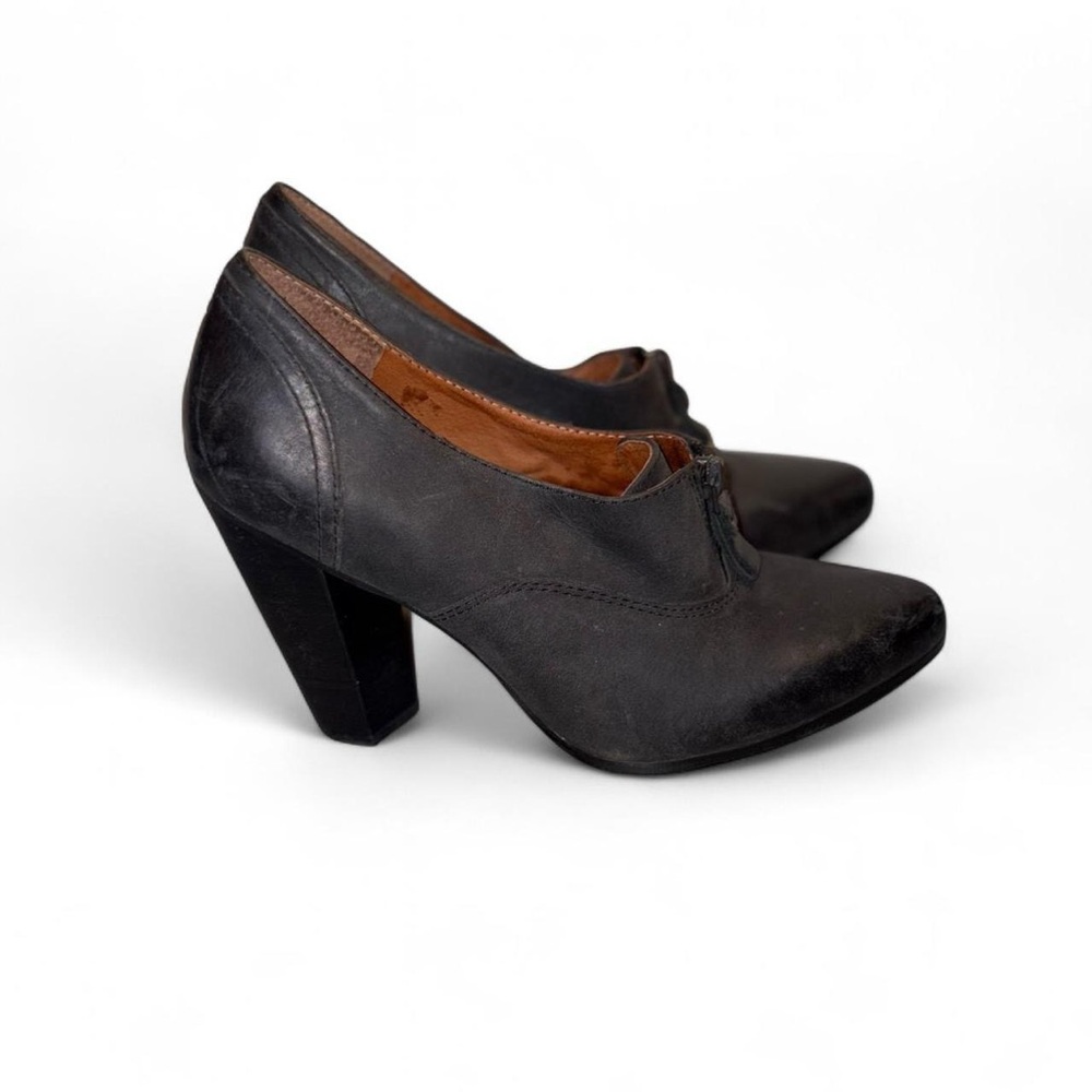 Anthropologie Charcoal Leather Block Heel Booties